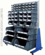 Linbins on single sided louvre panel rack Storage Design Limited Primrose Hill 