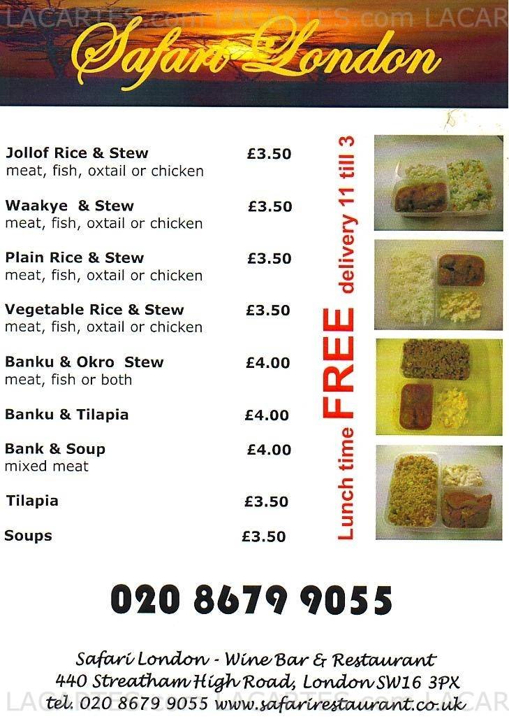  Pricelists of Safari London Wine Bar & Restaurant 440 Streatham High Road - Photo 1 of 1