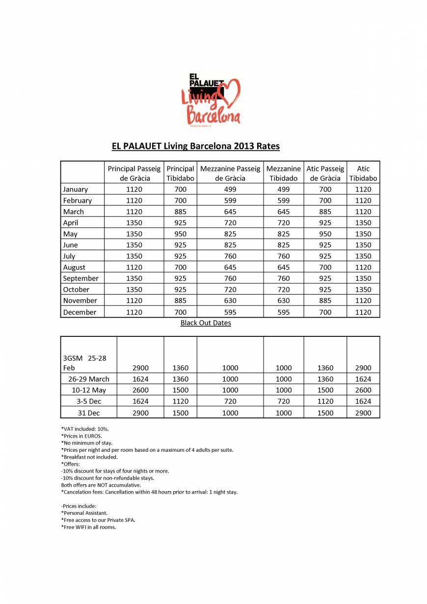  Pricelists of El Palauet Living Barcelona Paseo de Gracia 113 - Photo 1 of 1