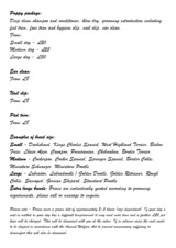 Menus & Prices, Muddy Little Paws - Professional Qualified Groomer, Watford
