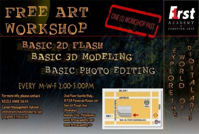 Free Workshop!<br />
Hands-on Application of basic Digital Arts! Profile Photos of FIRST ACADEMY OF COMPUTER ARTS Sen. Gil Puyat Ave.cor.Paseo de Roxas - Photo 23 of 39 Free Workshop!<br />
Hands-on Application of basic Digital Arts! Profile Photos of FIRST ACADEMY OF COMPUTER ARTS Sen. Gil Puyat Ave.cor.Paseo de Roxas - Photo 23 of 39