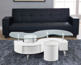 S-Shape Clear Glass Top Storage Coffee Table with Stools
