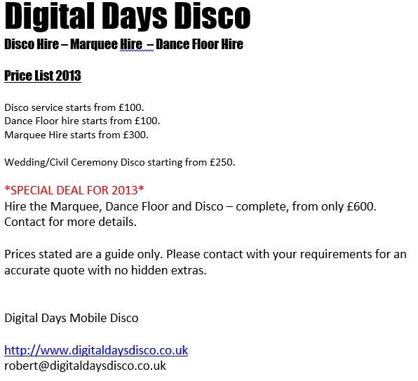  Pricelists of Digital Days Mobile Disco 6 Eriskay Place - Photo 1 of 1
