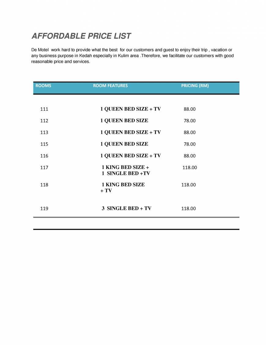  Pricelists of DEMOTEL KULIM No 65, Jalan Cengal Indah 3, Taman Cengal Indah - Photo 1 of 1