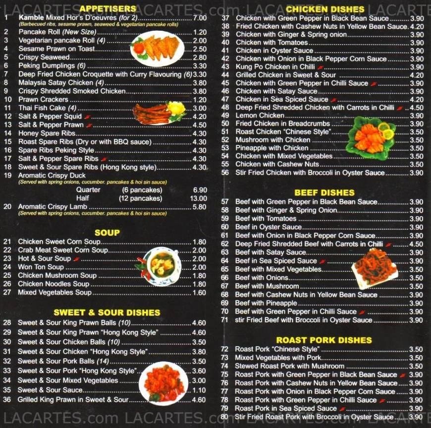  Pricelists of Kamble House Chinese Takeaway 1 Manor Road - Photo 1 of 4