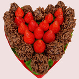 Dark Chocolate dipped fresh strawberries topped in caramel morsels and arranged in shape of a heart., Fruity Gift, London