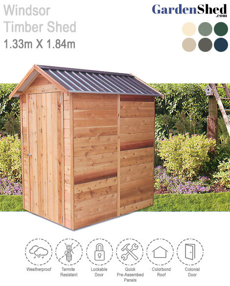 Windsor Timber Shed 1.325m X 1.84m Cedar<br />
$1,215 New Album of Garden Sheds to Melbourne, Brisbane, Sydney, Australia 608 St Kilda Road Melbourne, Vic 3004, Australia - Photo 3 of 9