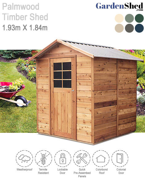 Palmwood Timber Shed 1.93m X 1.84m Cedar<br />
$1,459 New Album of Garden Sheds to Melbourne, Brisbane, Sydney, Australia 608 St Kilda Road Melbourne, Vic 3004, Australia - Photo 4 of 9