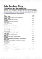 Menus & Prices, The Asha Tandoori, Hayes