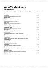 Menus & Prices, The Asha Tandoori, Hayes