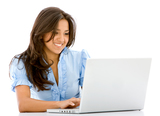 Young business woman on a laptop - isolated on white, Thesis Canada Service, London