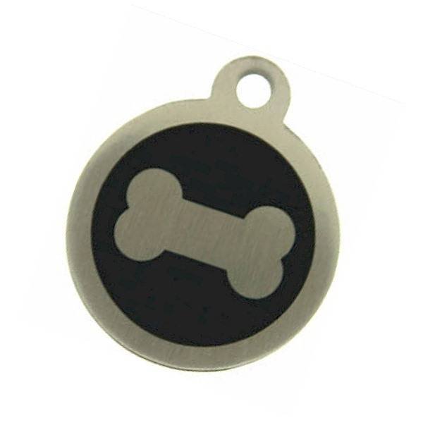 Black Steel Pet Tag with bone motif from tagmakers.co.uk Steel Pet Tags of Tag Makers West View - Photo 2 of 16