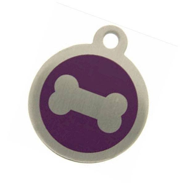 Purple Steel Pet Tag with bone motif from tagmakers.co.uk Steel Pet Tags of Tag Makers West View - Photo 11 of 16