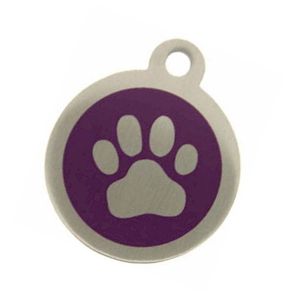 Purple Steel Pet Tag with paw motif from tagmakers.co.uk Steel Pet Tags of Tag Makers West View - Photo 13 of 16