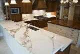 Calcatta White Counters go perfectly with dark cabinets. , Granite Max, Elk Grove Village