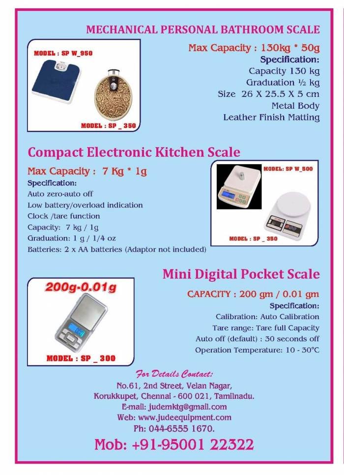  Profile Photos of JUDE EQUIPMENT PVT LTD _ DIGITAL WEIGHING SCALE DEALERS, DIGITAL SCALES MANUFACTURERS & SUPPLIERS OF POCKET JEWELLERY SCALES, ELECTRONIC COMPACT SCALES, DIGITAL KITCHEN SCALES, DIGITAL LED BATHROOM SCALES, PORTABLE SCALES, DIGITAL LUGGAGE SCALES, DIGITAL POCKET HANGING SCALES MANUFACTURER OF DIGITAL WEIGHING SCALES, POCKET SCALES, PORTABLE SCALES, COMPACT SCALES, KITCHEN SCALES, POCKET JEWELLERY SCALES, DIGITAL LUGGAGE SCALES - Photo 27 of 33