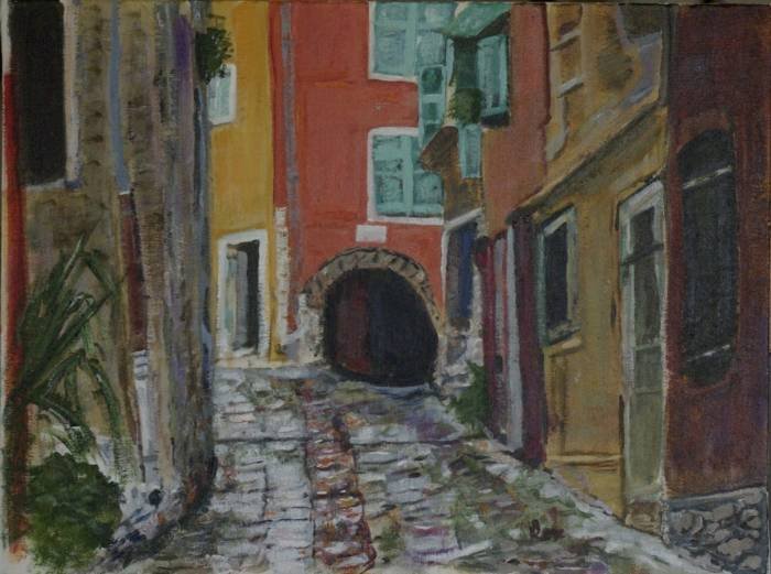  La Ruelle, acrylic on canvas panel, 12