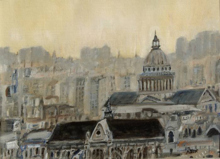 Paris at a Distance, oil on canvas panel, 12