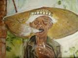 Smoking in Bali, acrylic on canvas panel, 12