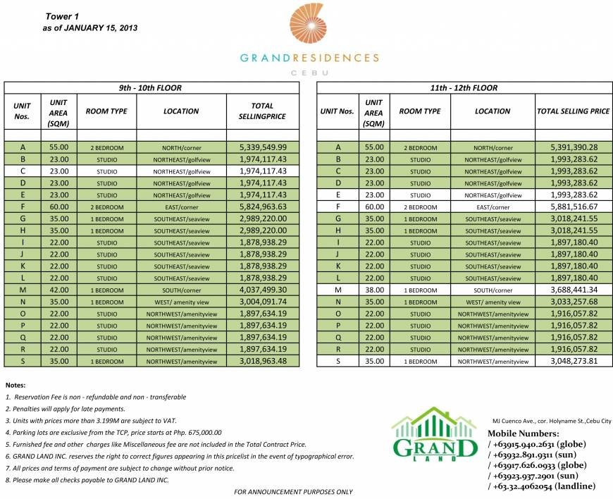  Pricelists of GRAND RESIDENCES CEBU Gov. M. Cuenco Ave., - Photo 3 of 10