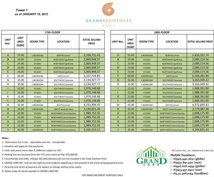  Pricelists of GRAND RESIDENCES CEBU Gov. M. Cuenco Ave., - Photo 5 of 10