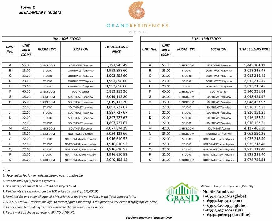  Pricelists of GRAND RESIDENCES CEBU Gov. M. Cuenco Ave., - Photo 8 of 10