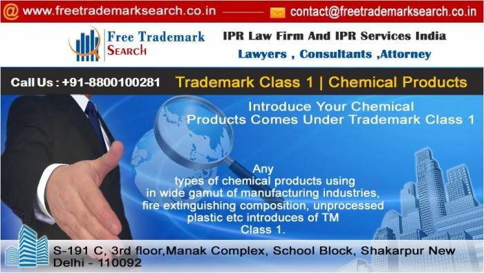 Which Class to List Chemical Products using for Tanning Industries?<br />
Supplying chemicals to tanning industries, register under trademark before manufacturing and listed under trademark class. Trademark Search of Free Trademark Search S-191 C, 3rd floor,Manak Complex,School Block, Shakarpur - Photo 226 of 230