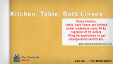 Yours kitchen, table, bath linens are defined under trademark class 24 by registrar of tm before filing tm application to get incorporation certificate.<br />
 Free Trademark Search S-191 C, 3rd floor,Manak Complex,School Block, Shakarpur 