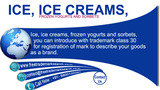 Ice, ice creams, frozen yogurts and sorbets, you can introduce with trademark class 30 for registration of mark to describe your goods as a brand. Free Trademark Search S-191 C, 3rd floor,Manak Complex,School Block, Shakarpur 