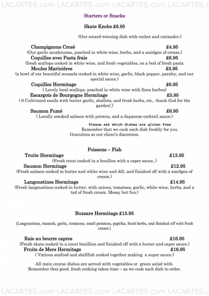  Pricelists of The Hermitage Restaurant 15 Cheriton Place - Photo 1 of 3