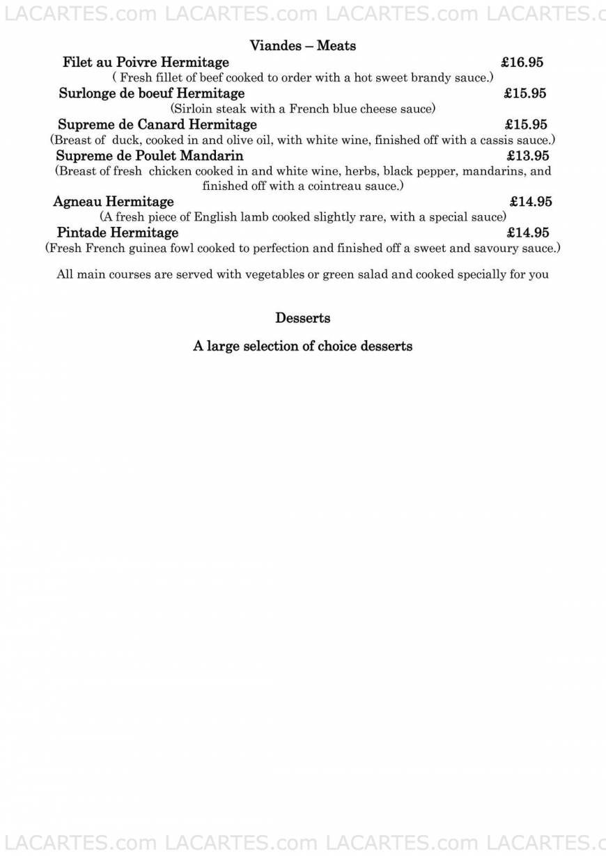  Pricelists of The Hermitage Restaurant 15 Cheriton Place - Photo 2 of 3