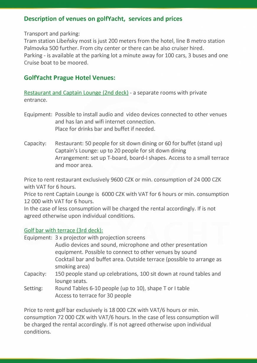 Pricelists of GreenYacht Hotel & Restaurant U Libenskeho mostu - Photo 16 of 32