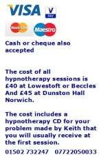 Menus & Prices, Keith Travis Hypnotherapy, Beccles