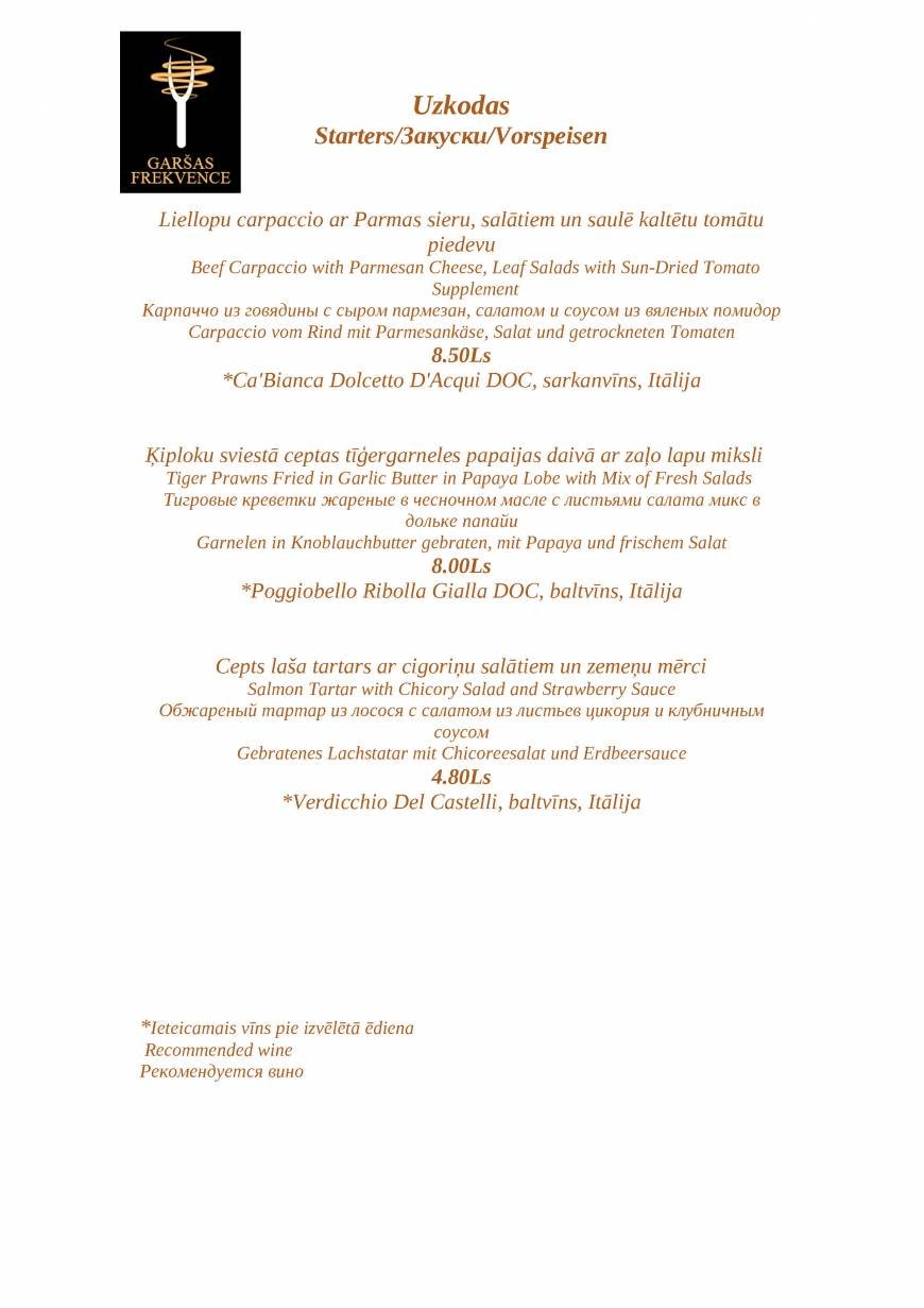  Pricelists of Restaurant 