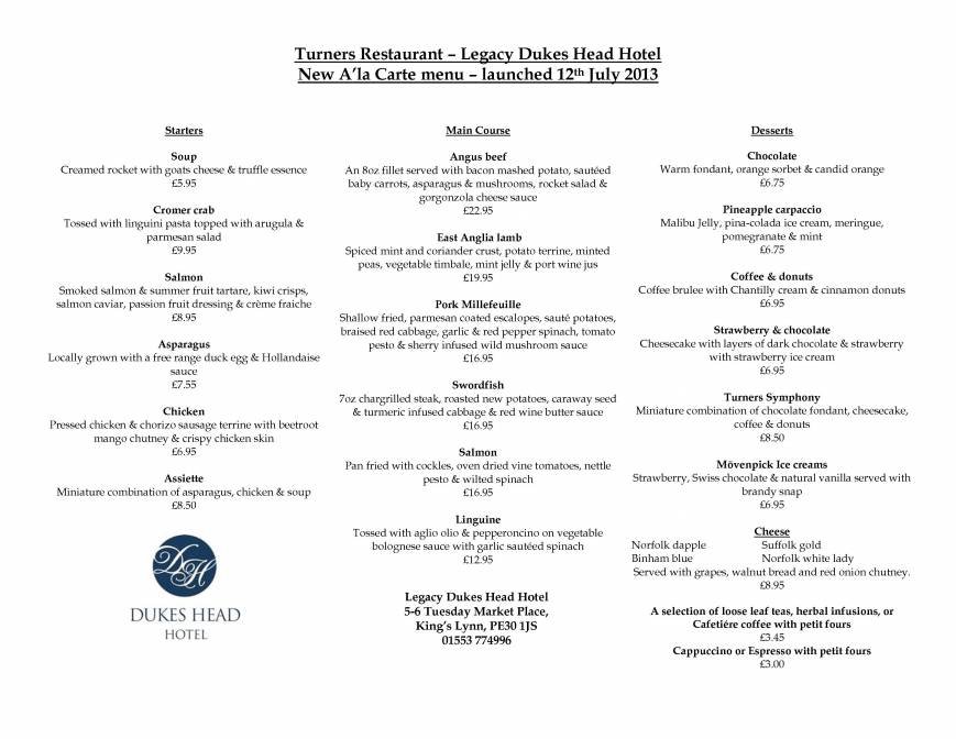  Pricelists of Legacy Dukes Head Hotel 5-6 Tuesday Market Place - Photo 1 of 1