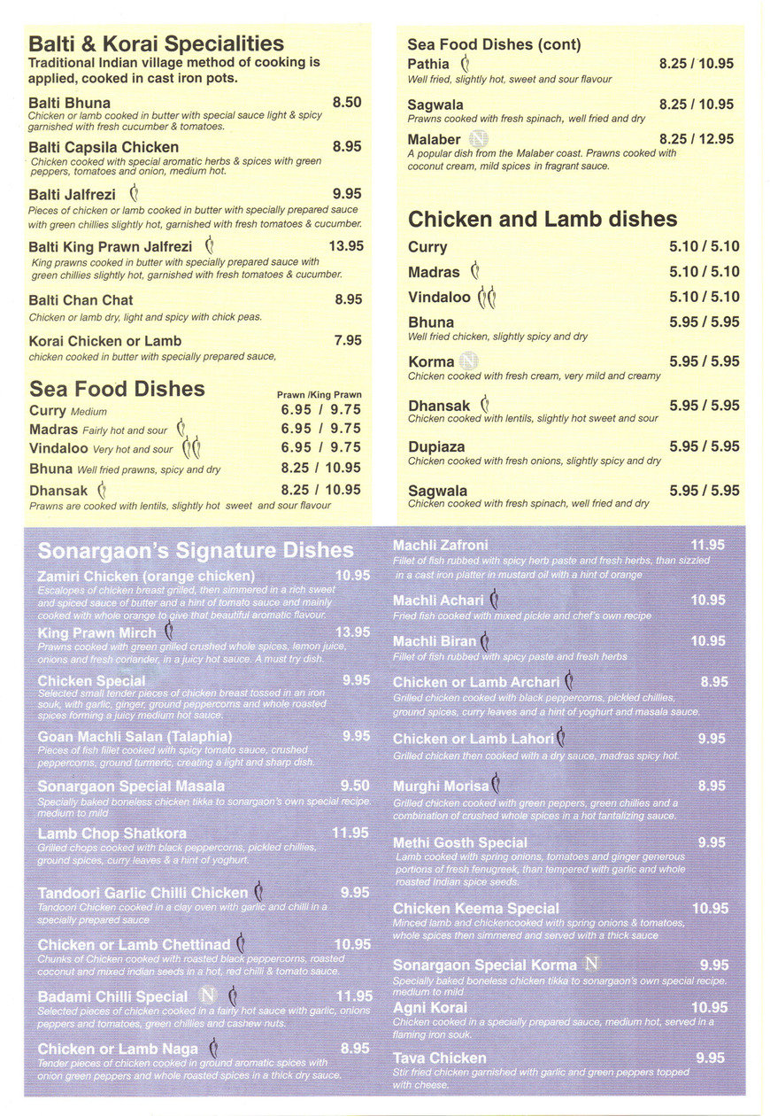  Pricelists of Sonargaon Tandoori 40-42 Glebe Way - Photo 1 of 3