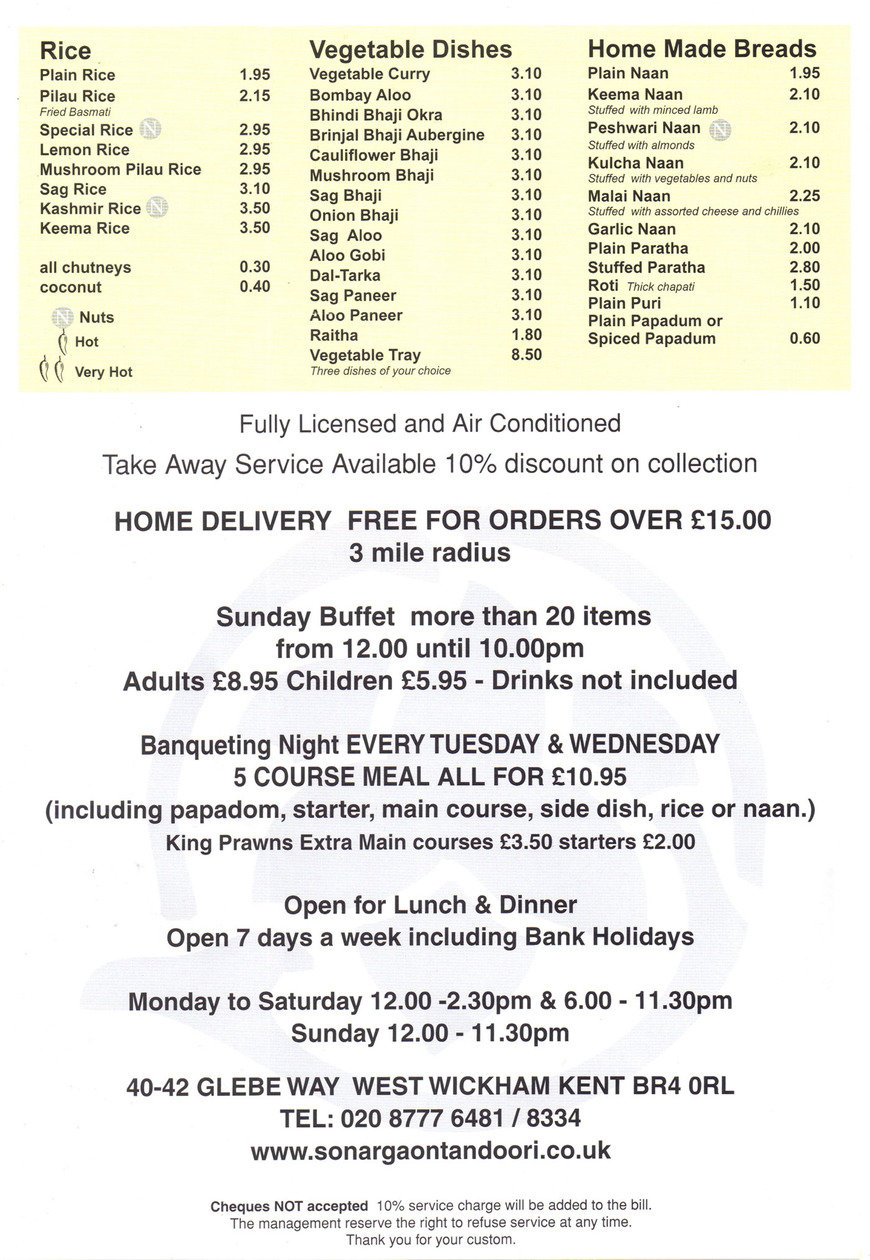 Pricelists of Sonargaon Tandoori 40-42 Glebe Way - Photo 2 of 3