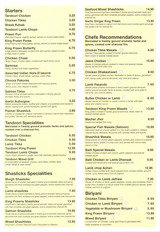 Menus & Prices, Sonargaon Tandoori, West Wickham