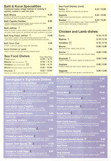 Menus & Prices, Sonargaon Tandoori, West Wickham