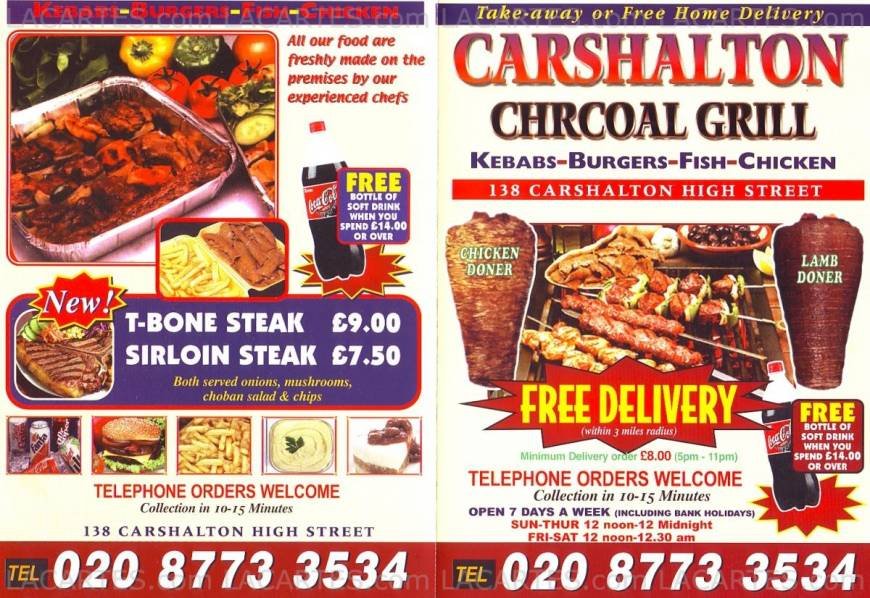  Pricelists of Charcoal Grill Takeaway & Delivery 138 Carshalton High Street - Photo 2 of 2