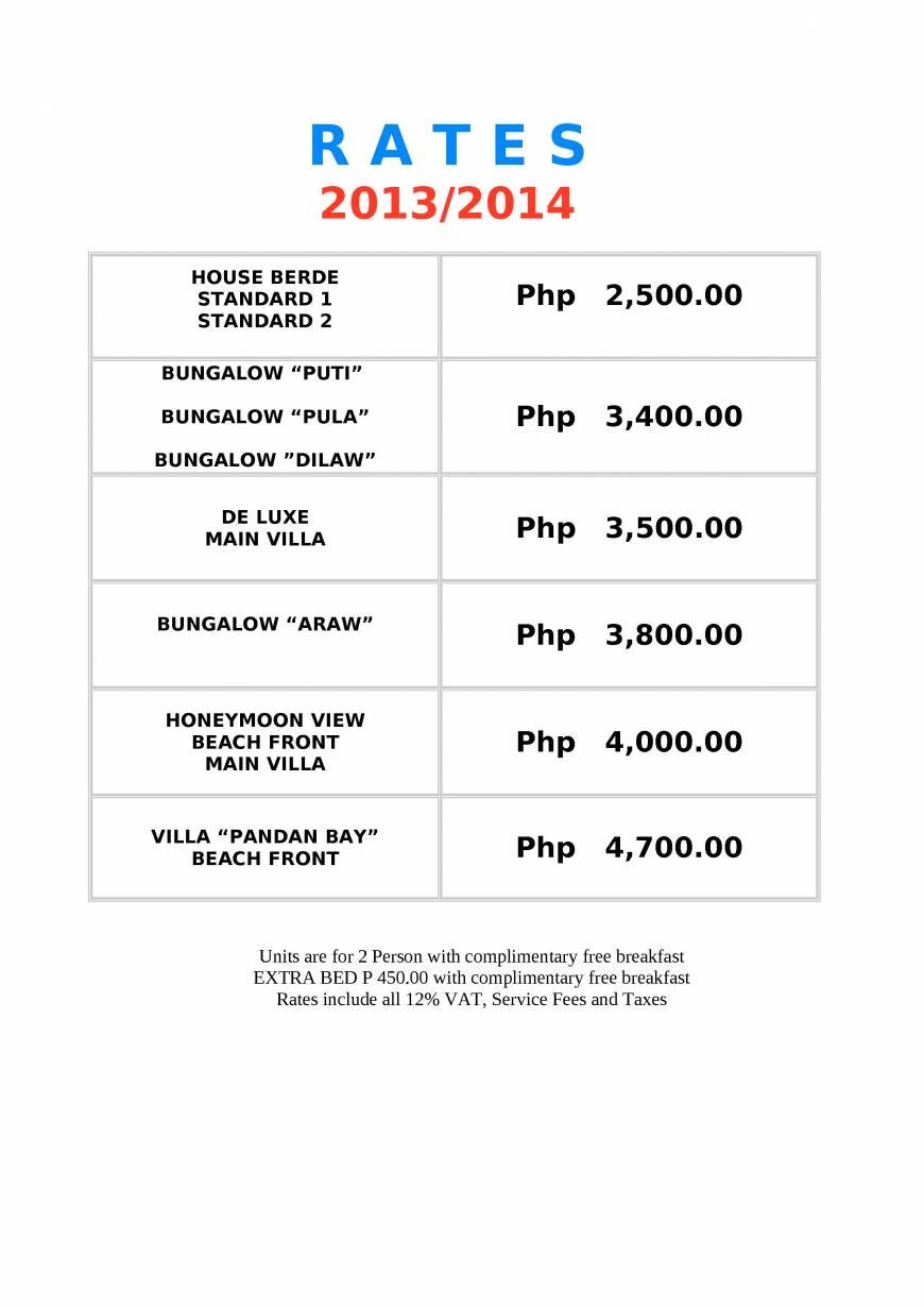  Pricelists of Phaidon Beach Resort Tingib - Photo 1 of 1