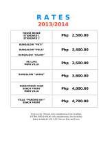 Menus & Prices, Phaidon Beach Resort, Pandan