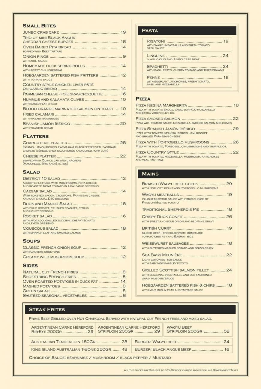  Pricelists of District 10 Bar & Restaurant 81 Clemenceau Avenue UE Square Shopping Mall #01-15/16/17 - Photo 1 of 5