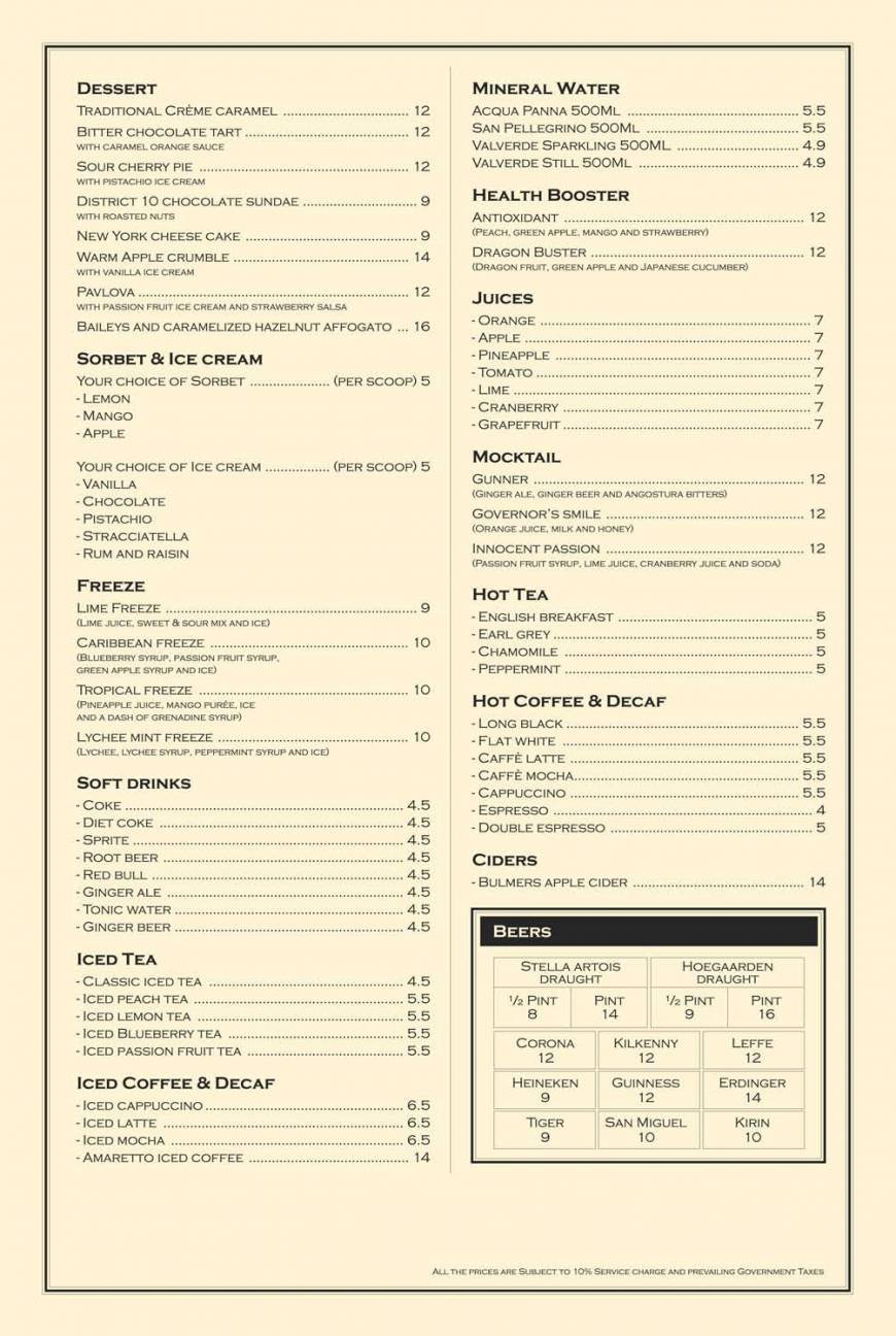  Pricelists of District 10 Bar & Restaurant 81 Clemenceau Avenue UE Square Shopping Mall #01-15/16/17 - Photo 2 of 5