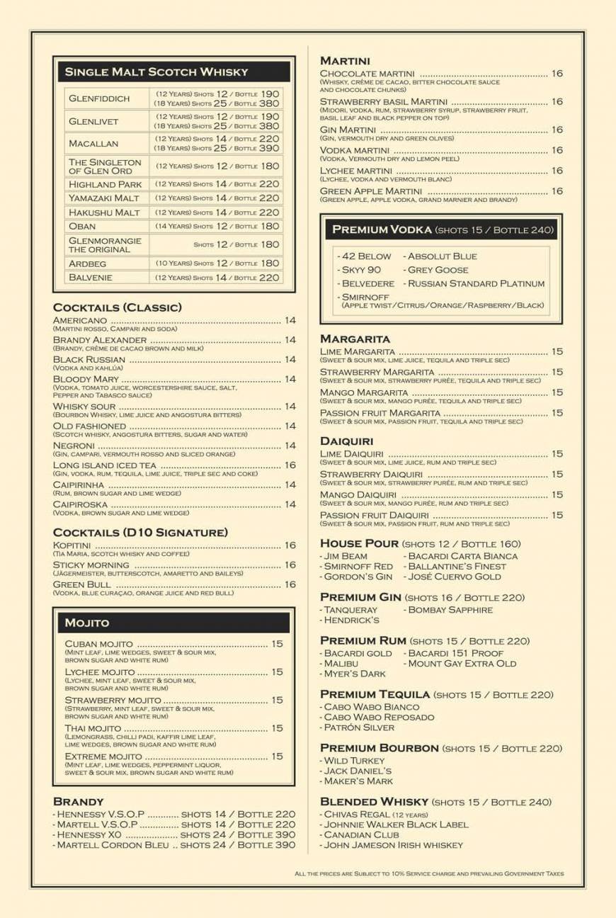  Pricelists of District 10 Bar & Restaurant 81 Clemenceau Avenue UE Square Shopping Mall #01-15/16/17 - Photo 3 of 5