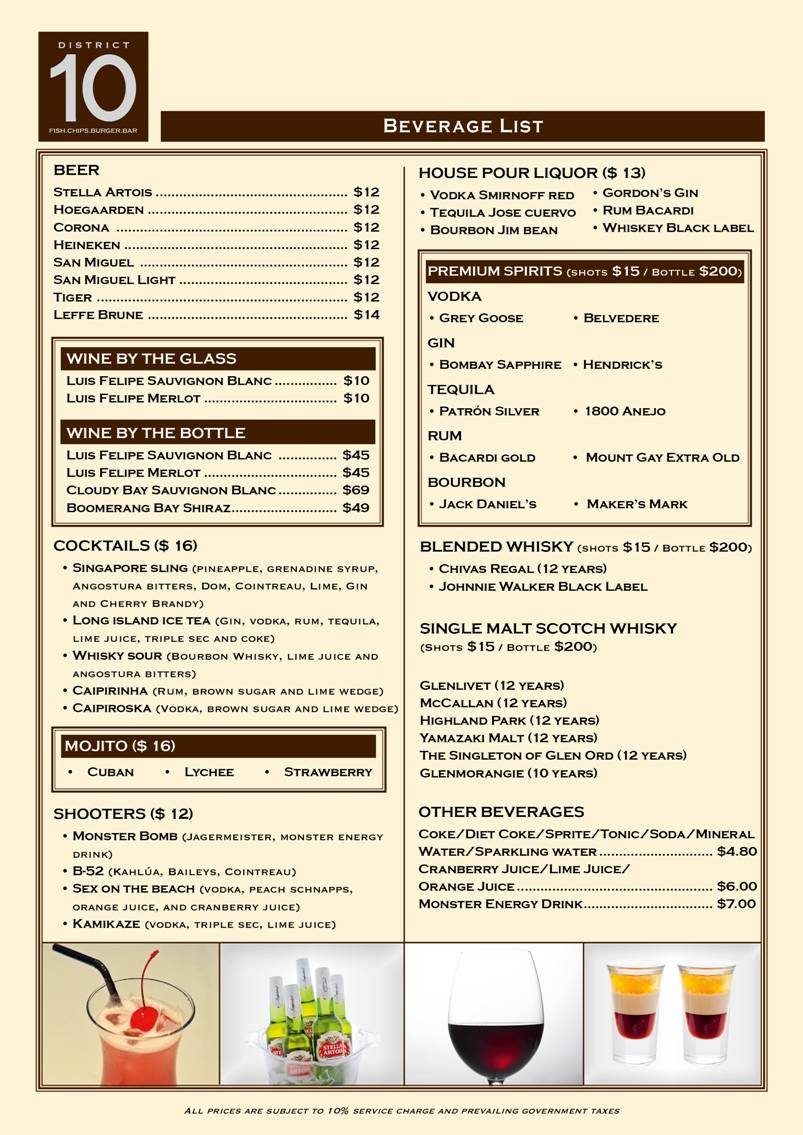  Pricelists of District 10 Fish Chips Burger 3D River Valley Road Clarke Quay #01-11 - Photo 2 of 4