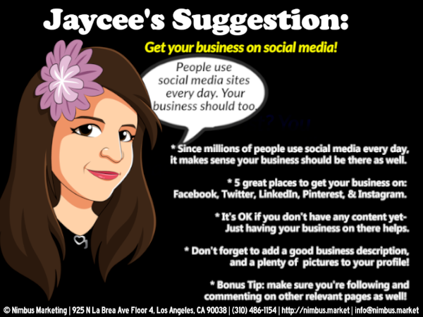 Jaycee's digital marketing suggestion Nimbus Marketing's 7 super simple SEO Suggestions of Nimbus Marketing 925 N La Brea Ave, Fl 4 - Photo 1 of 8