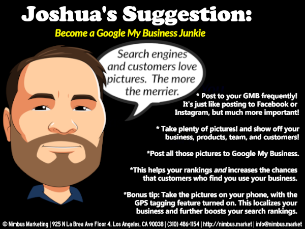 Joshua's digital marketing suggestion Nimbus Marketing's 7 super simple SEO Suggestions of Nimbus Marketing 925 N La Brea Ave, Fl 4 - Photo 4 of 8