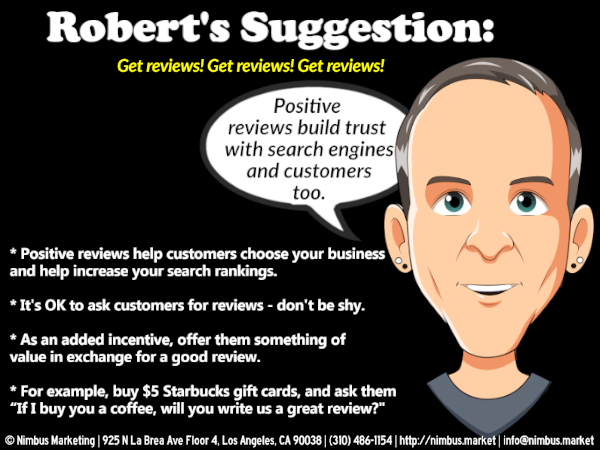 Robert's digital marketing suggestion Nimbus Marketing's 7 super simple SEO Suggestions of Nimbus Marketing 925 N La Brea Ave, Fl 4 - Photo 5 of 8
