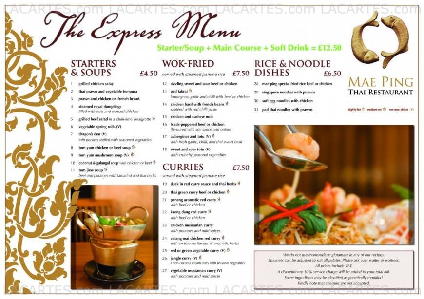  Pricelists of Mae Ping Thai Restaurant East Grinstead 16 Railway Approach - Photo 1 of 11